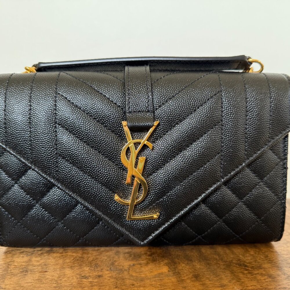 Saint Laurent Envelope Triquilt Small YSL Shoulder Bag in Grained Leather